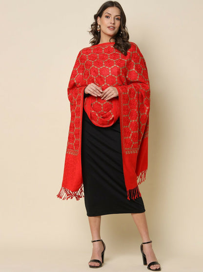 Women Red Floral Embroidered Shawl - Elegant & Stylish | Indiaista