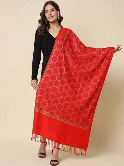 Women Red Floral Embroidered Shawl - Elegant & Stylish | Indiaista