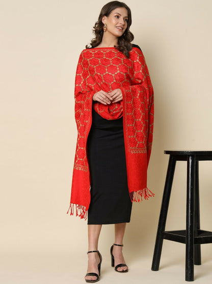 Women Red Floral Embroidered Shawl - Elegant & Stylish | Indiaista