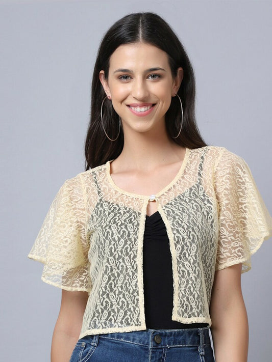 Buy Women’s Beige Self-Design Shrug – Stylish & Lightweight | Indiaista