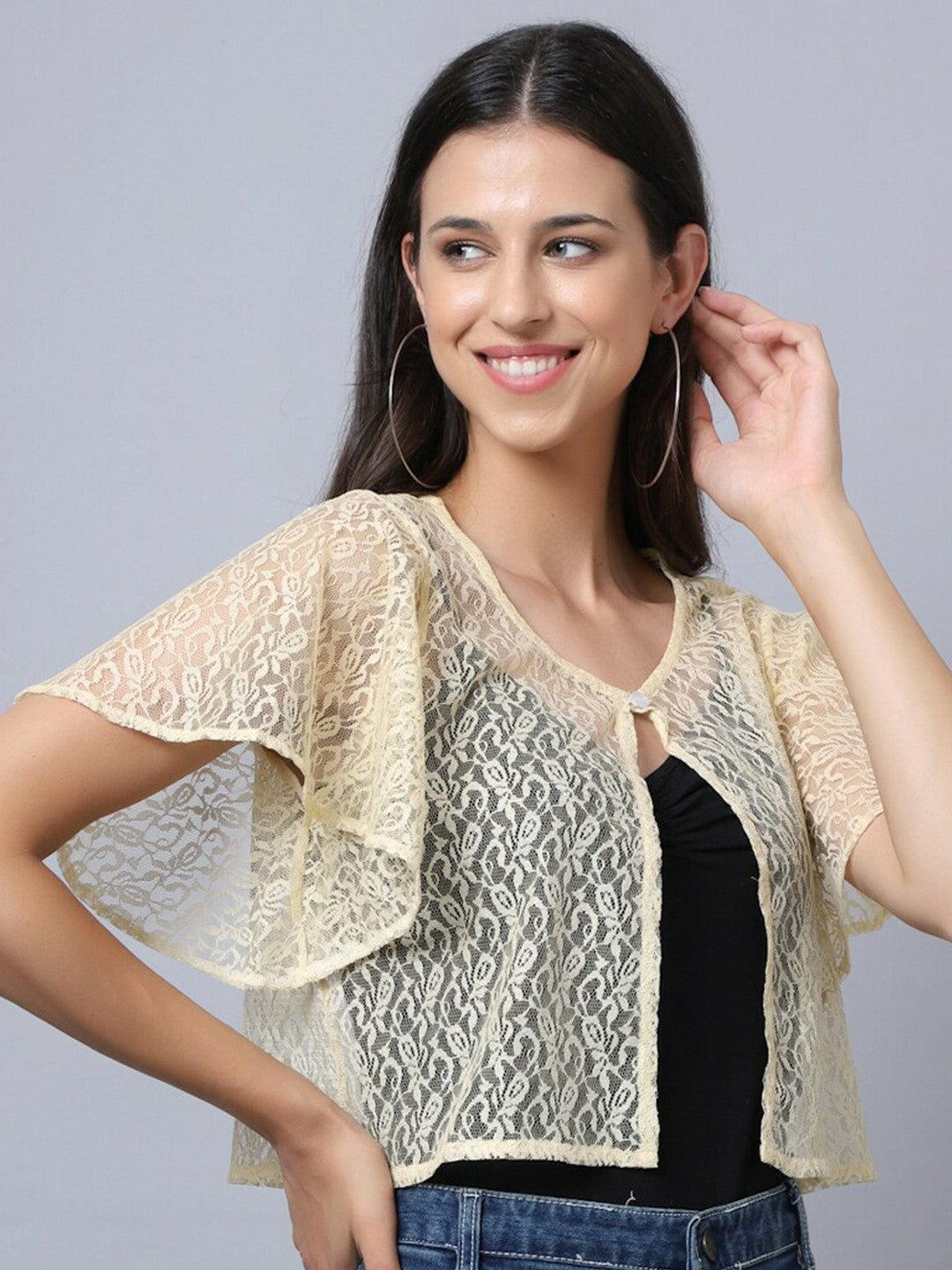 Buy Women’s Beige Self-Design Shrug – Stylish & Lightweight | Indiaista