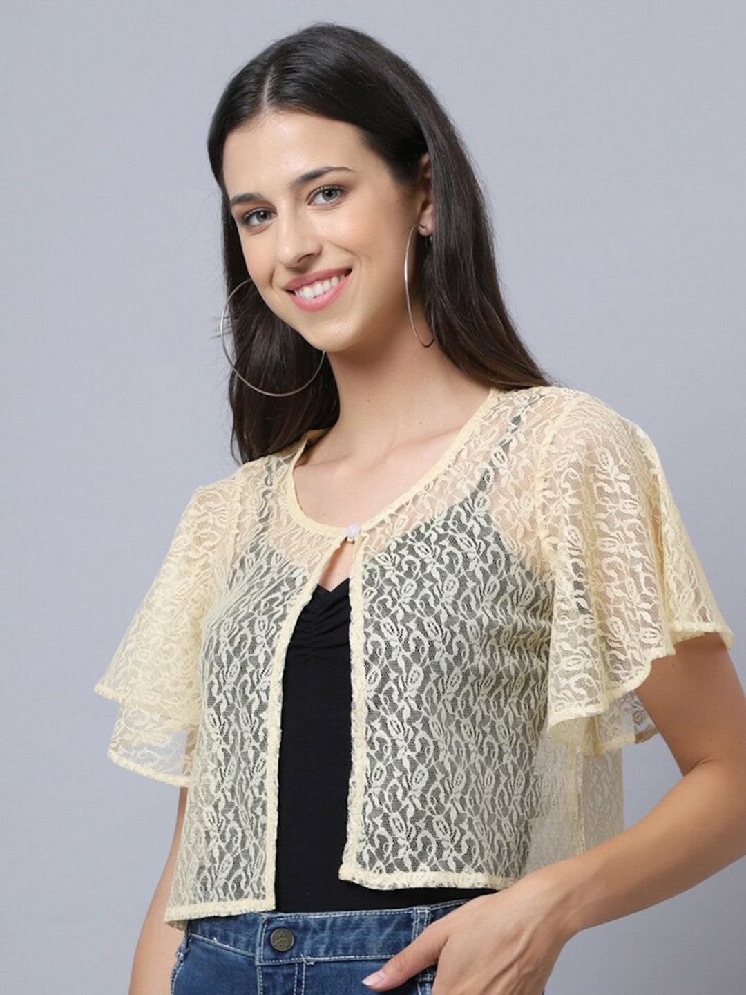 Buy Women’s Beige Self-Design Shrug – Stylish & Lightweight | Indiaista