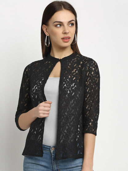 Buy Women’s Black Self Design Button Shrug – Stylish & Trendy | Indiaista