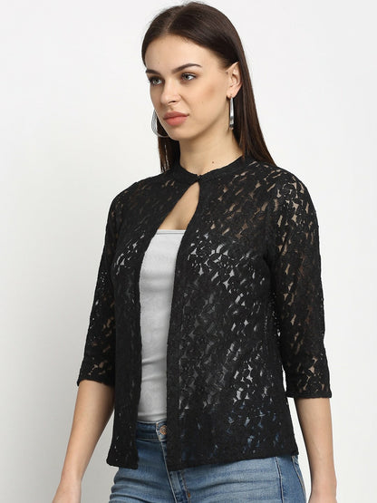 Buy Women’s Black Self Design Button Shrug – Stylish & Trendy | Indiaista