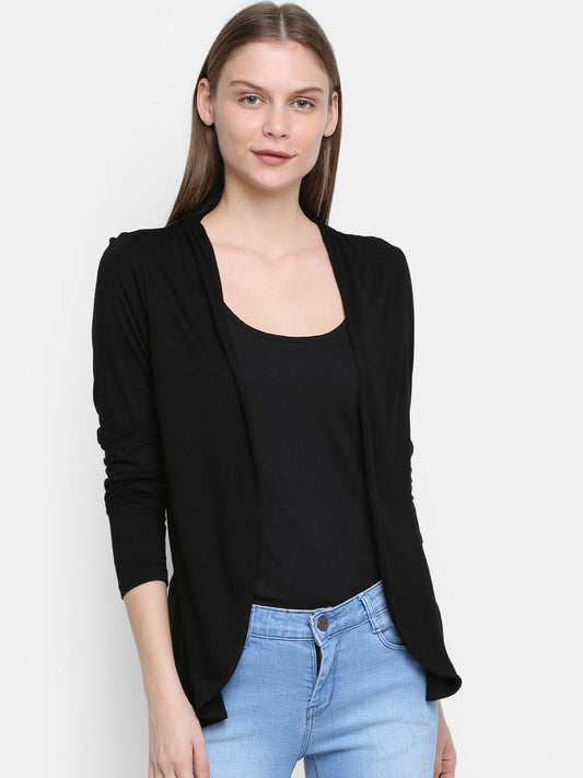 Women Black Solid Open Front Shrug - Stylish & Comfortable | Indiaista