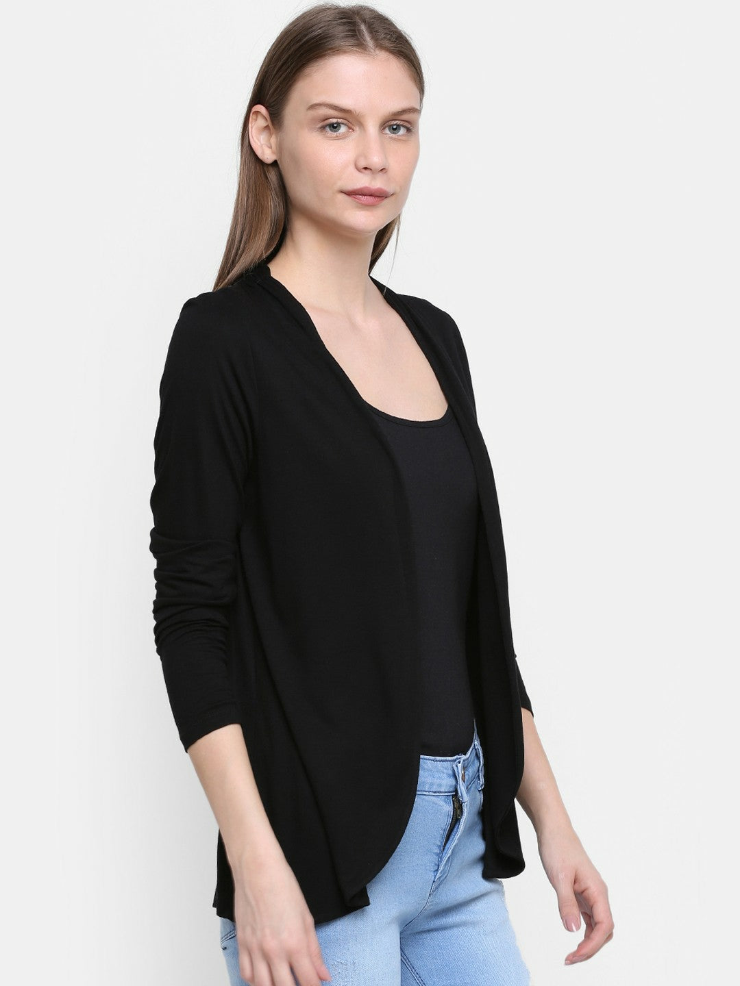 Women Black Solid Open Front Shrug - Stylish & Comfortable | Indiaista