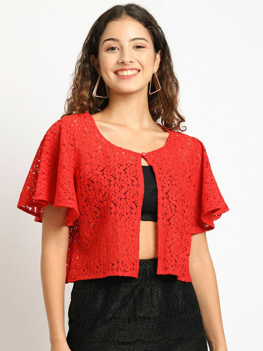 Buy Women’s Red Self-Design Shrug – Stylish & Comfortable | Indiaista