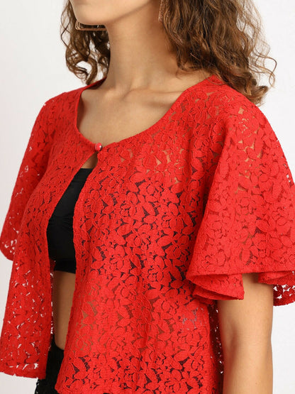 Buy Women’s Red Self-Design Shrug – Stylish & Comfortable | Indiaista