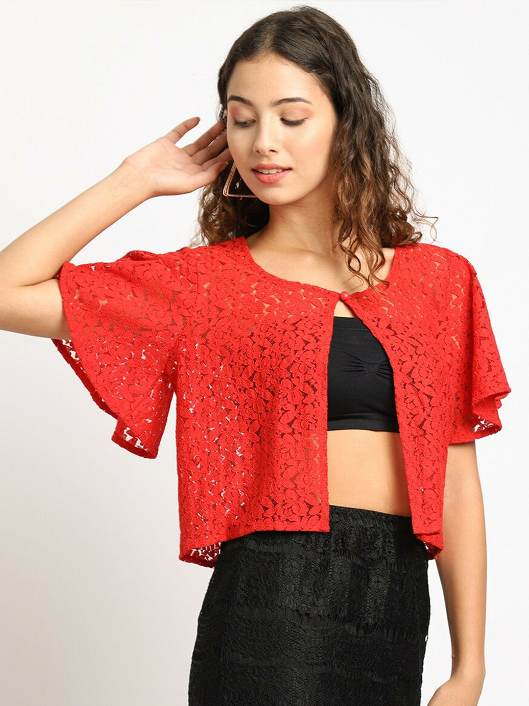 Buy Women’s Red Self-Design Shrug – Stylish & Comfortable | Indiaista