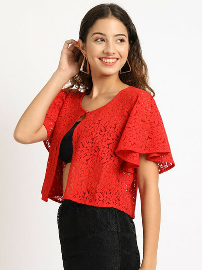 Buy Women’s Red Self-Design Shrug – Stylish & Comfortable | Indiaista