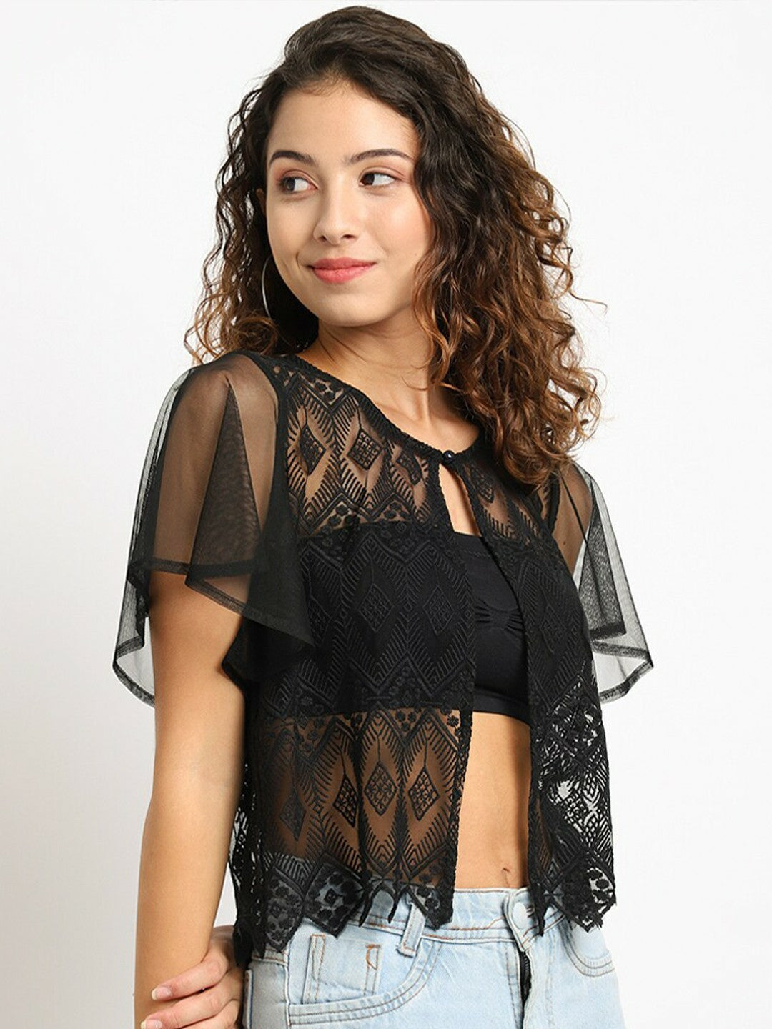 Buy Women’s Black Embroidered Crop Shrug – Cotton, Buttoned & Stylish | Indiaista