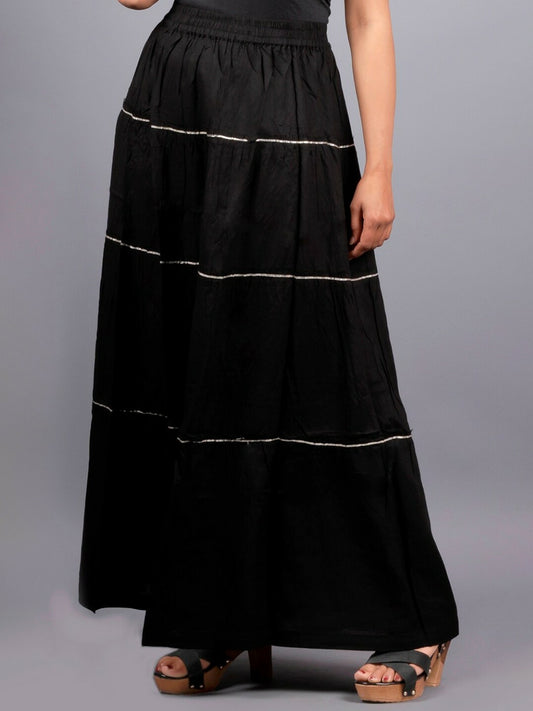 Black Flared Maxi Tulle Skirt for Women | Vintage-Inspired Skirt with Striped Detail