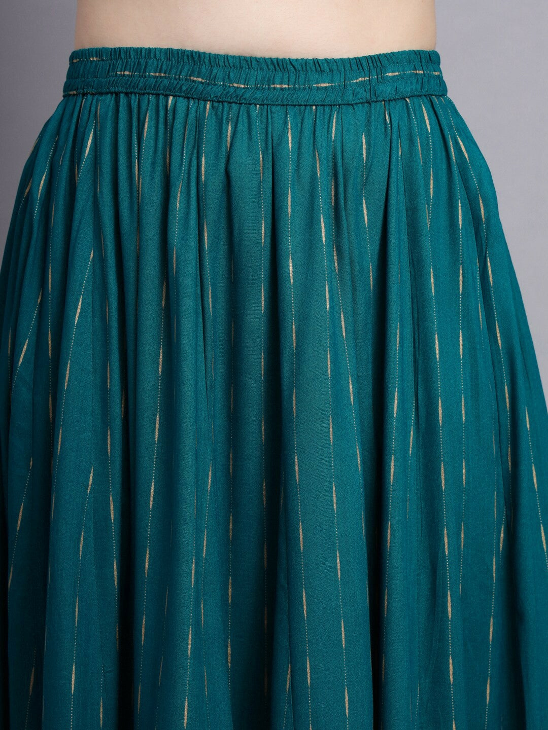 Turquoise Blue Striped Boho Flared Maxi Skirt for Women | Vintage Bohemian Style