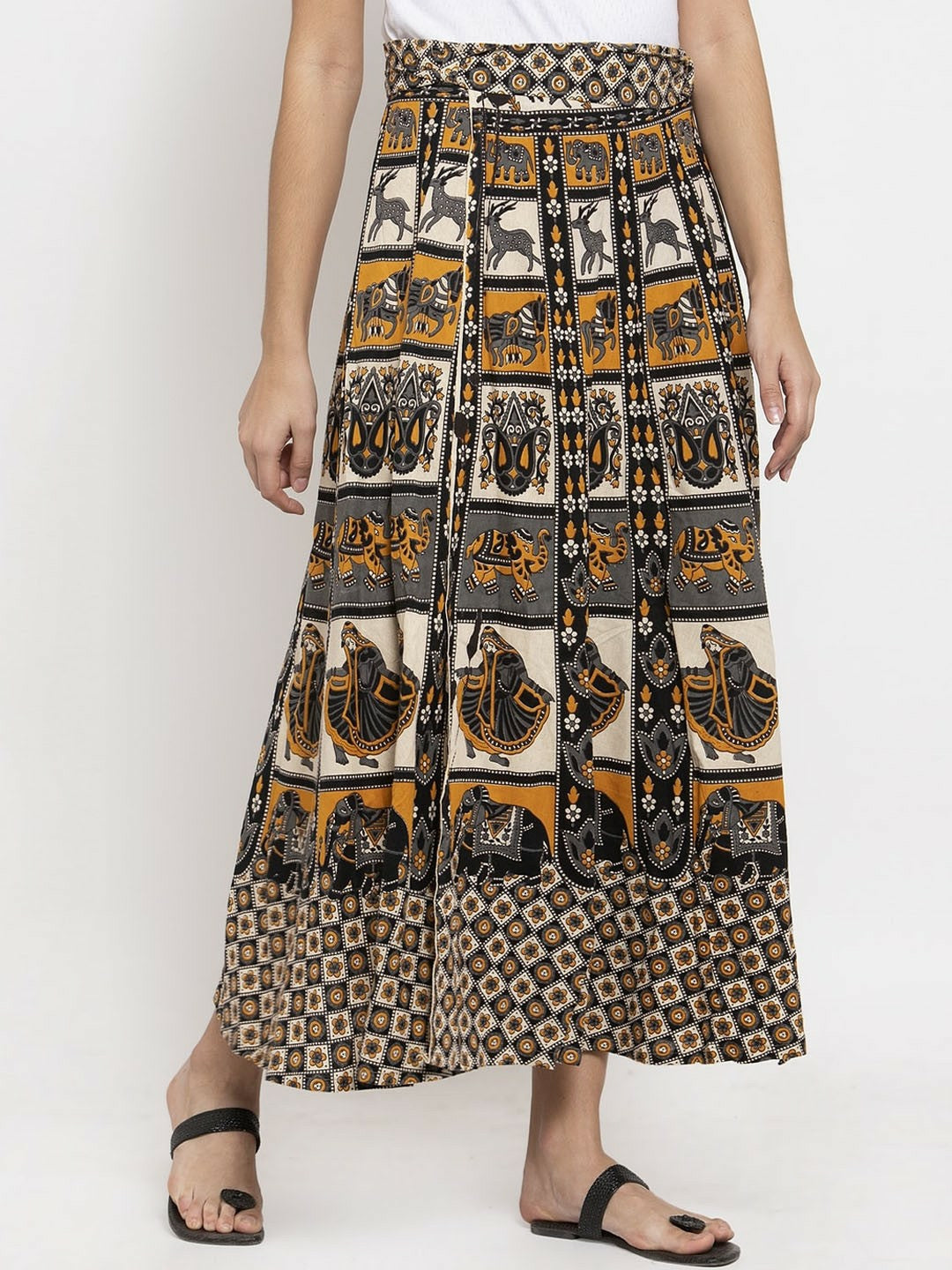 Vintage Bohemian Printed Cotton Maxi Wrap Skirt for Women | Boho Style with Flared Hem