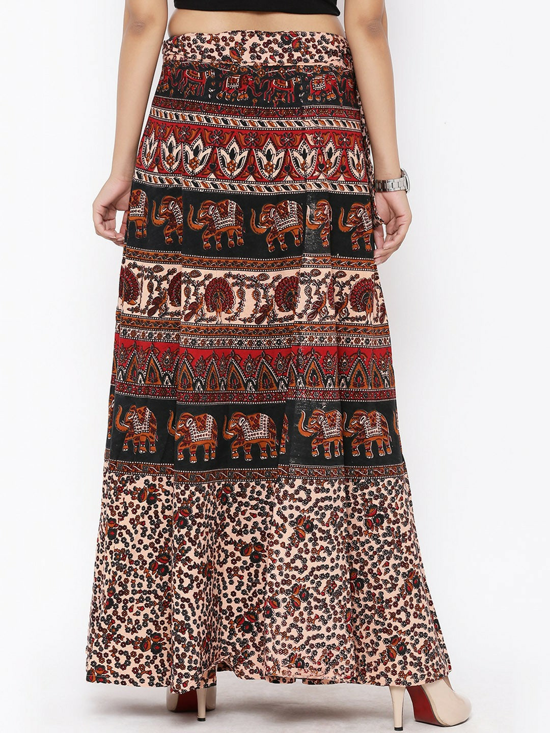 Vintage Bohemian Bagru Print Wrap Around Cotton Skirt for Women | Ethnic Beige Boho Skirt