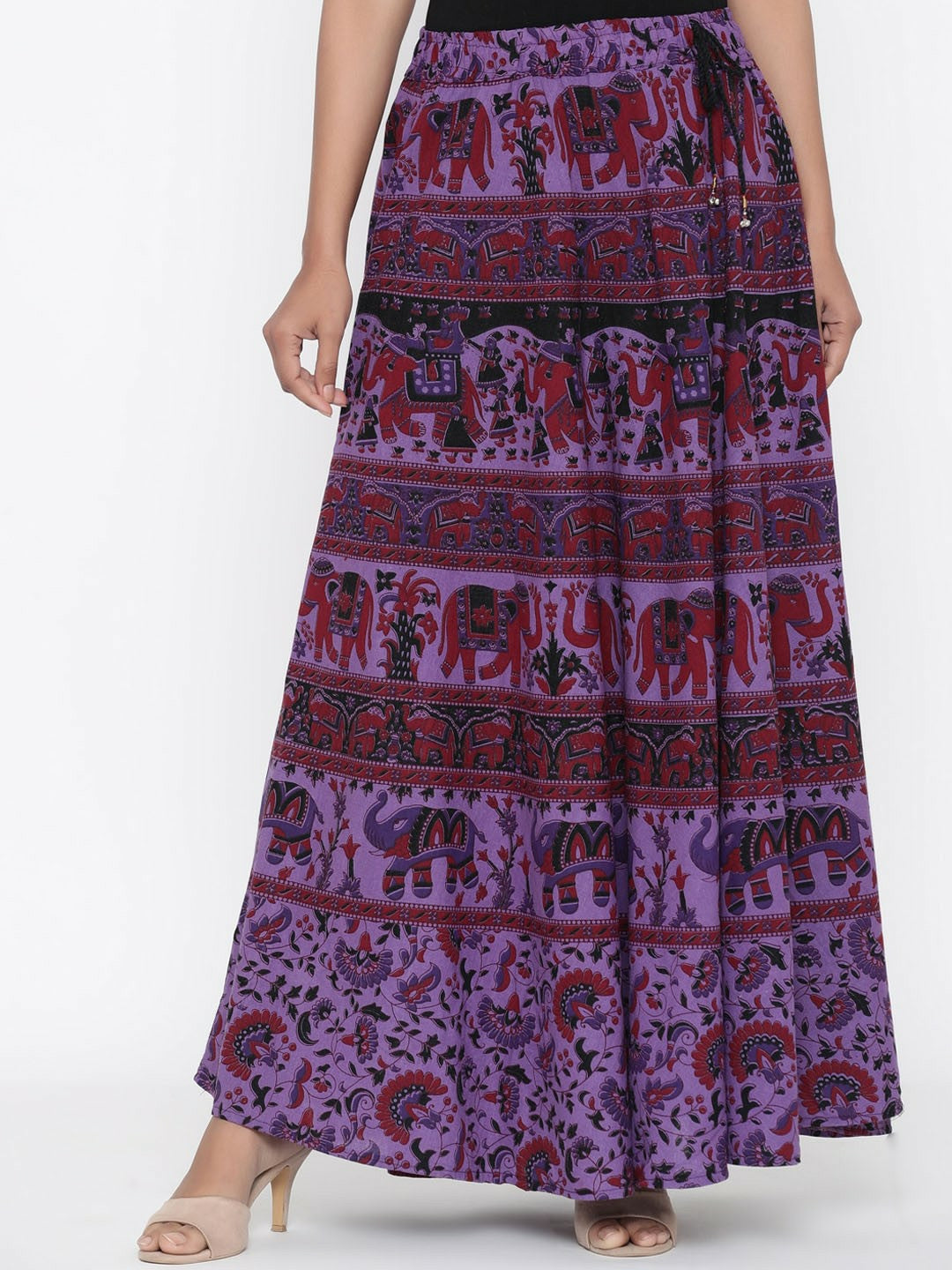 Women’s Purple & Maroon Ethnic Printed Flared Maxi Skirt | Bohemian Boho Cotton Skirt