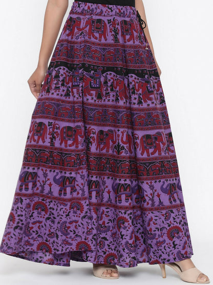 Women’s Purple & Maroon Ethnic Printed Flared Maxi Skirt | Bohemian Boho Cotton Skirt