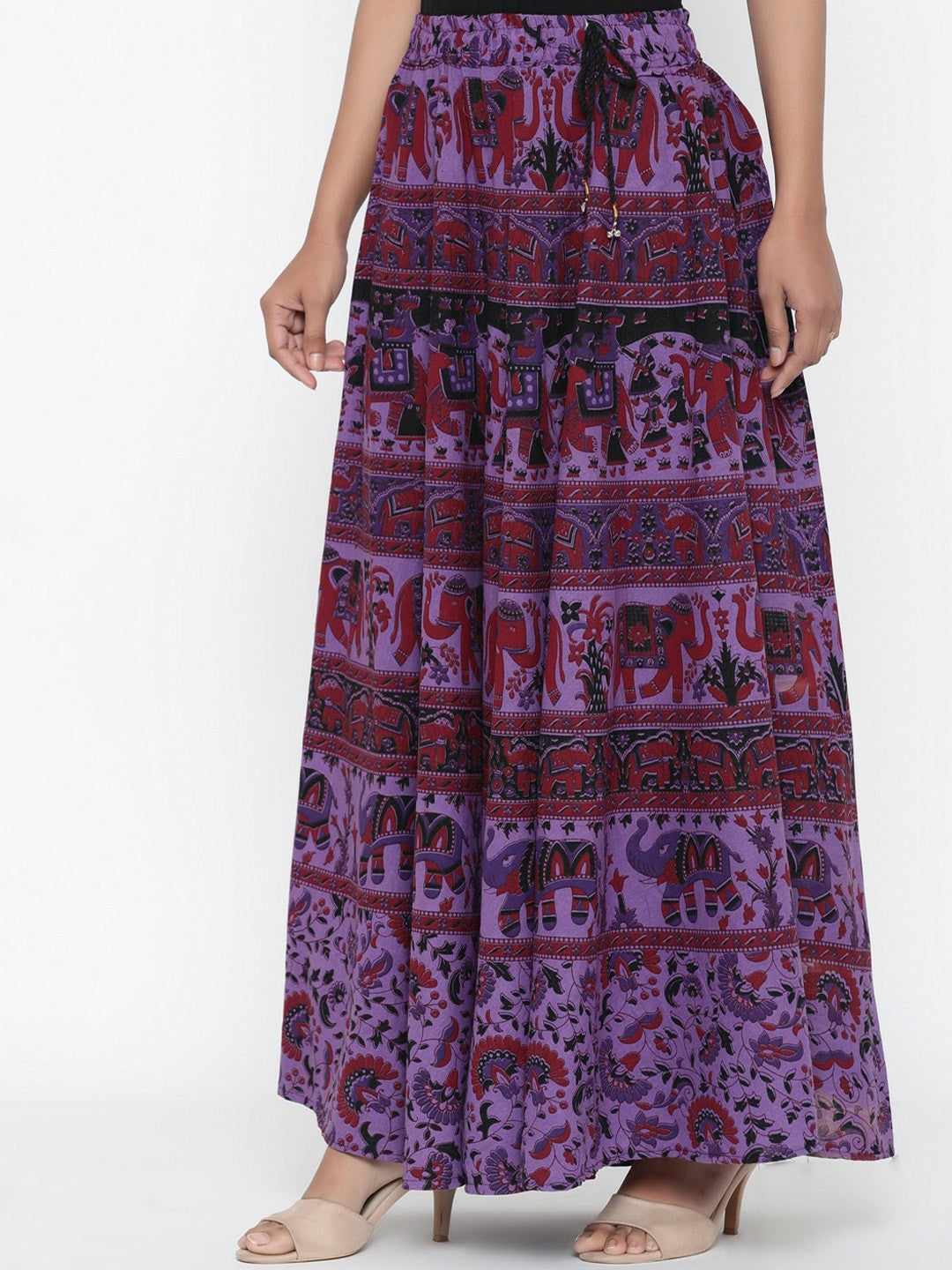 Women’s Purple & Maroon Ethnic Printed Flared Maxi Skirt | Bohemian Boho Cotton Skirt