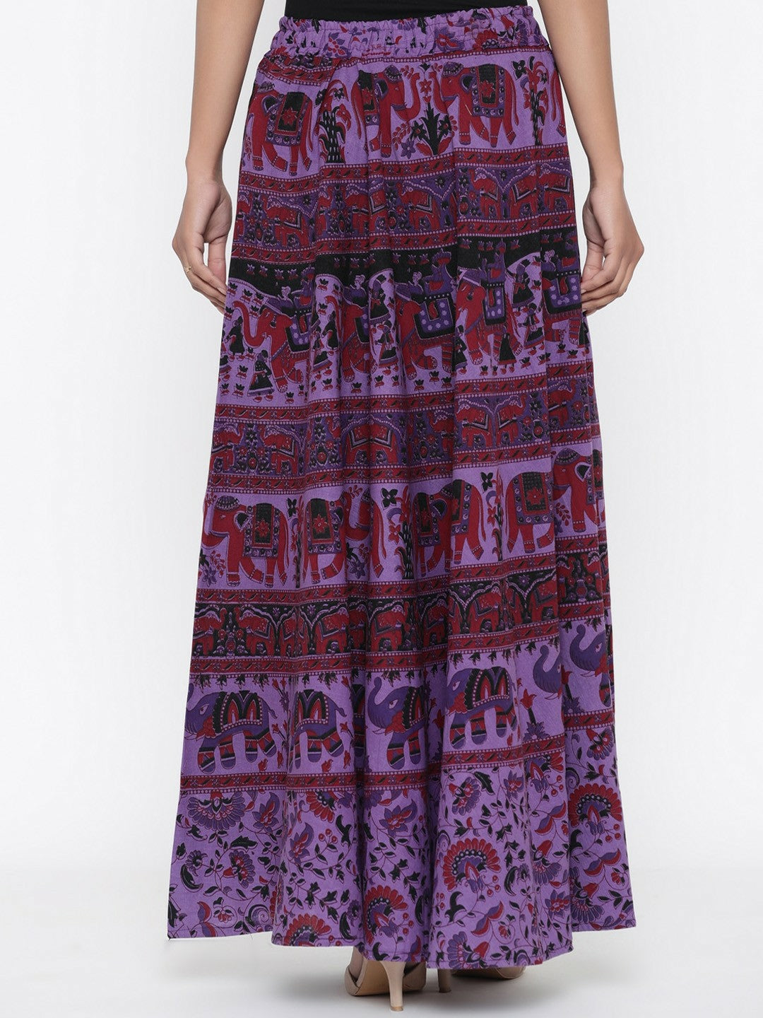 Women’s Purple & Maroon Ethnic Printed Flared Maxi Skirt | Bohemian Boho Cotton Skirt