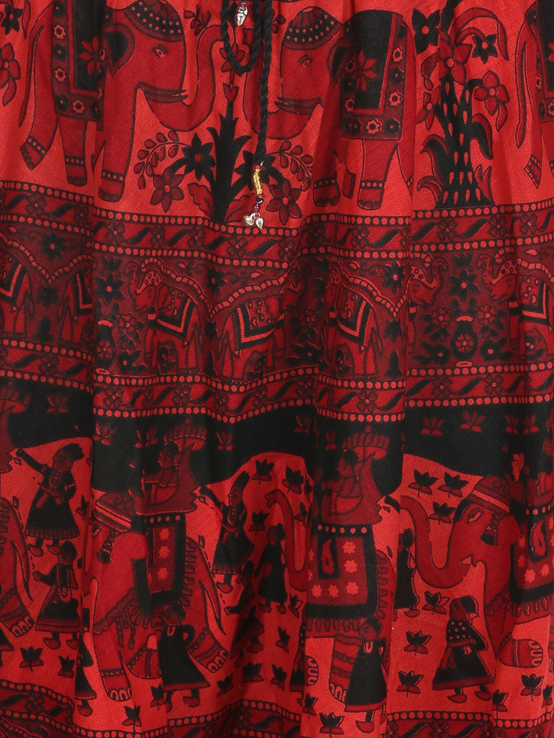 Red & Black Printed Boho Flared Maxi Skirt for Women | Vintage Bohemian Cotton Skirt