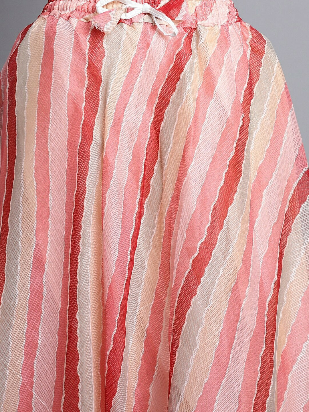 Pink Striped Cotton Flared Maxi Skirt for Women | Bohemian Vintage Style Skirt with Drawstring Waist