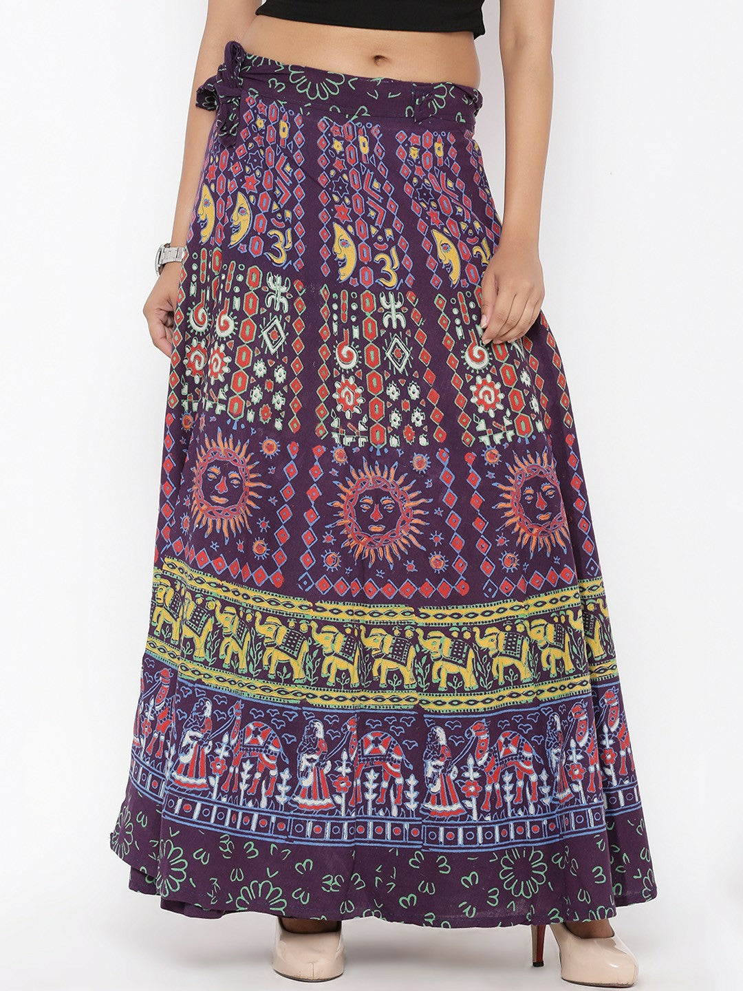 Women’s Purple & Red Boho Maxi Skirt | Vintage Wrap Around Flared Skirt - Indiaista