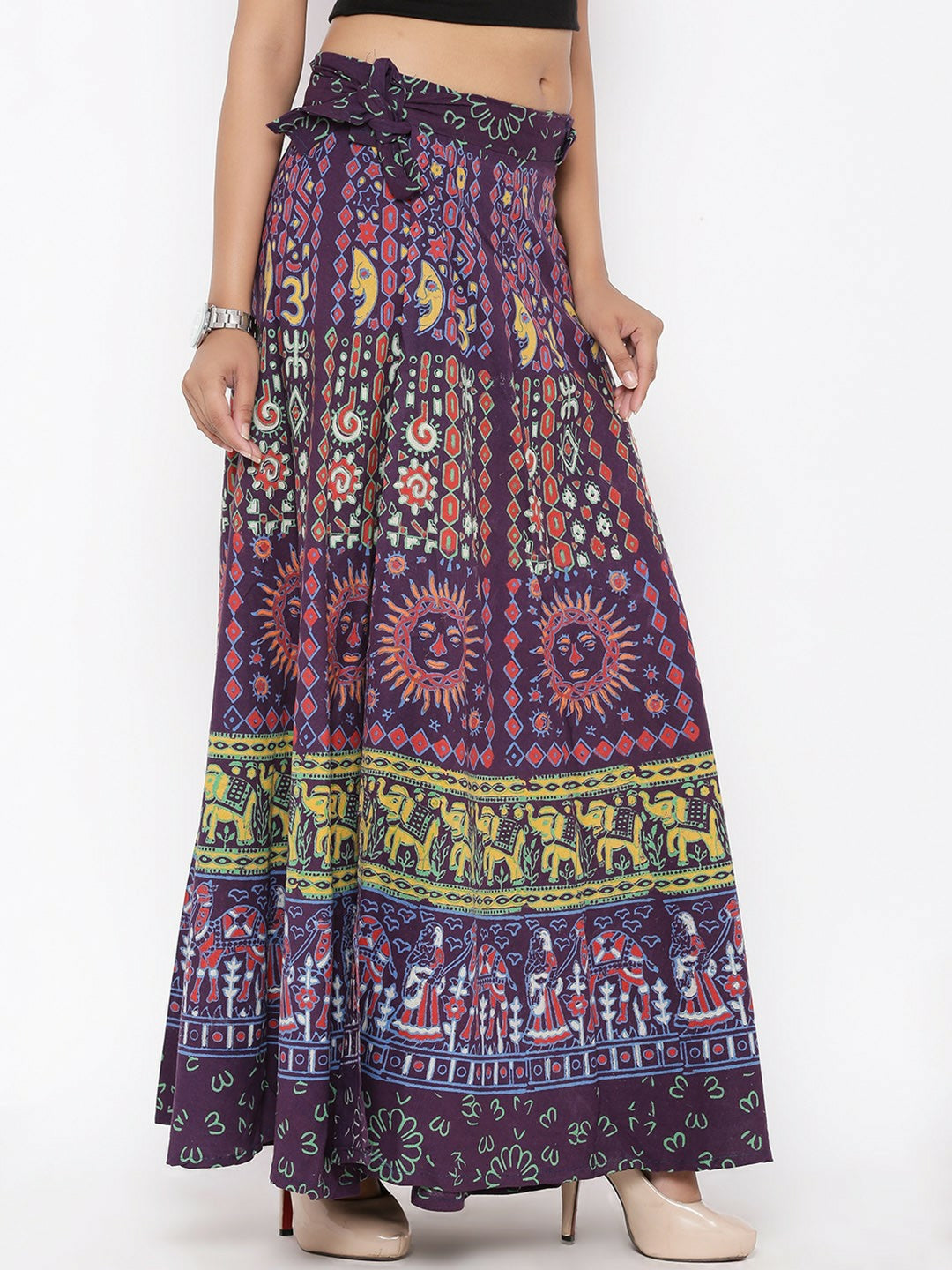 Women’s Purple & Red Boho Maxi Skirt | Vintage Wrap Around Flared Skirt - Indiaista