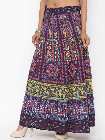 Women’s Purple & Red Boho Maxi Skirt | Vintage Wrap Around Flared Skirt - Indiaista