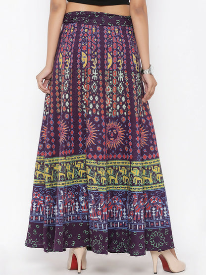 Women’s Purple & Red Boho Maxi Skirt | Vintage Wrap Around Flared Skirt - Indiaista