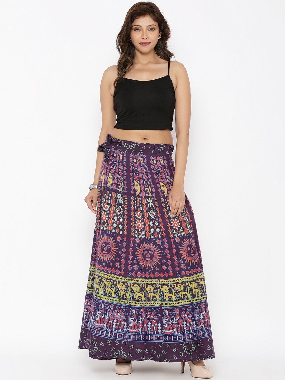 Women’s Purple & Red Boho Maxi Skirt | Vintage Wrap Around Flared Skirt - Indiaista