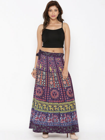 Women’s Purple & Red Boho Maxi Skirt | Vintage Wrap Around Flared Skirt - Indiaista