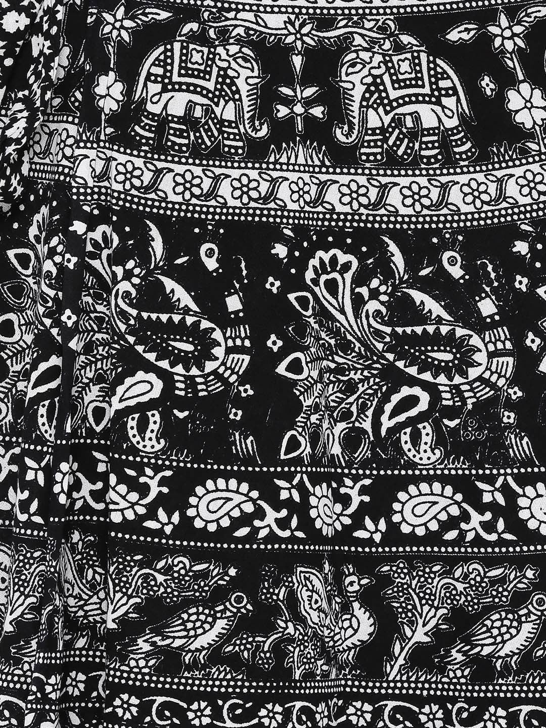 Black & White Floral Printed Cotton Wrap Around Skirt | Vintage Bohemian Maxi Skirt for Women