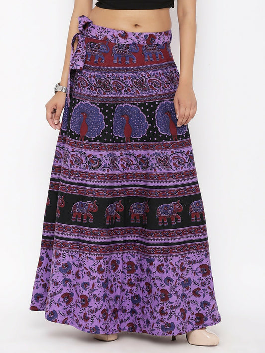 Women’s Purple Ethnic Print Boho Maxi Skirt | Vintage Bohemian Wrap-Around Cotton Skirt