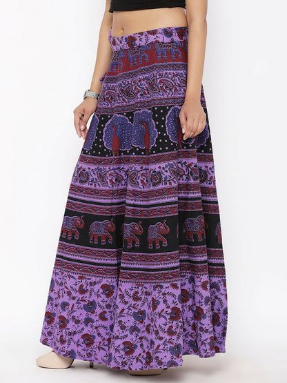 Women’s Purple Ethnic Print Boho Maxi Skirt | Vintage Bohemian Wrap-Around Cotton Skirt