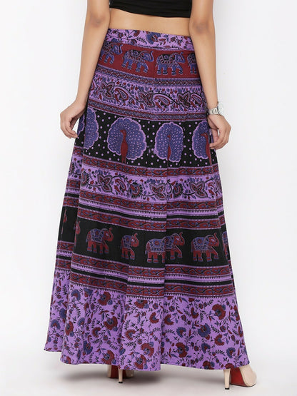 Women’s Purple Ethnic Print Boho Maxi Skirt | Vintage Bohemian Wrap-Around Cotton Skirt