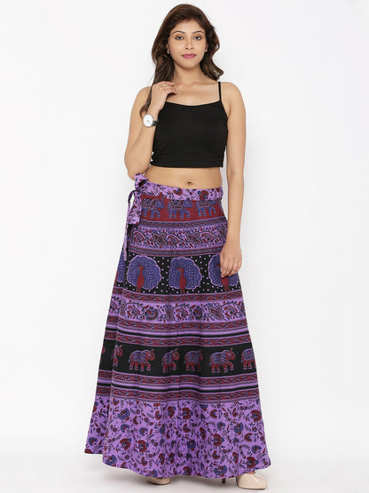 Women’s Purple Ethnic Print Boho Maxi Skirt | Vintage Bohemian Wrap-Around Cotton Skirt