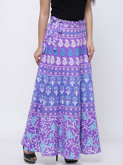 Purple & Blue Ethnic Print Bohemian Wrap-Around Maxi Skirt | Pure Cotton | Vintage Style