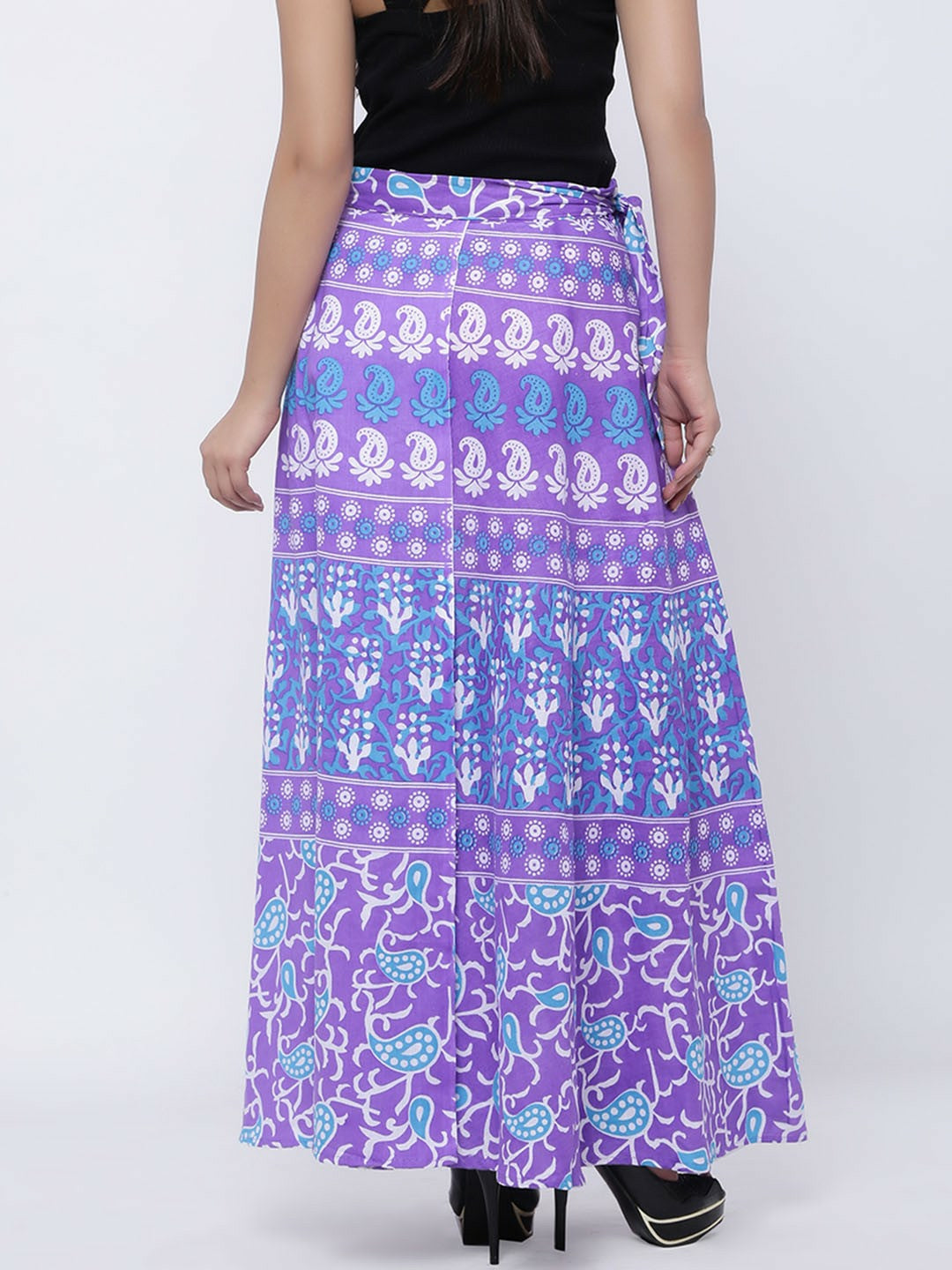 Purple & Blue Ethnic Print Bohemian Wrap-Around Maxi Skirt | Pure Cotton | Vintage Style