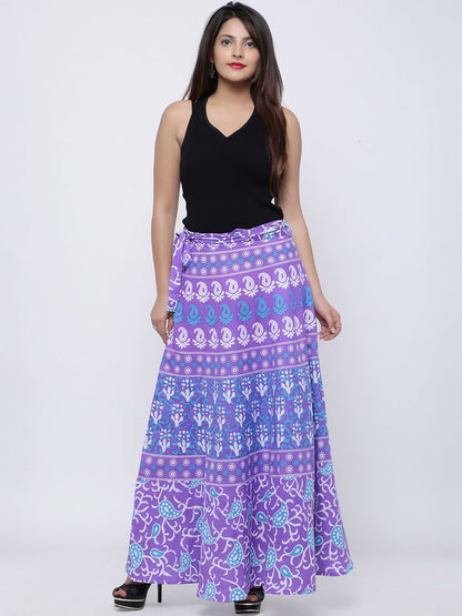 Purple & Blue Ethnic Print Bohemian Wrap-Around Maxi Skirt | Pure Cotton | Vintage Style