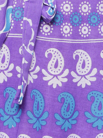 Purple & Blue Ethnic Print Bohemian Wrap-Around Maxi Skirt | Pure Cotton | Vintage Style