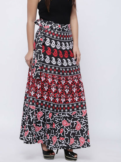 Boho Vintage Printed Wrap Around Maxi Skirt for Women | Elastic Waistband & Flared Hem