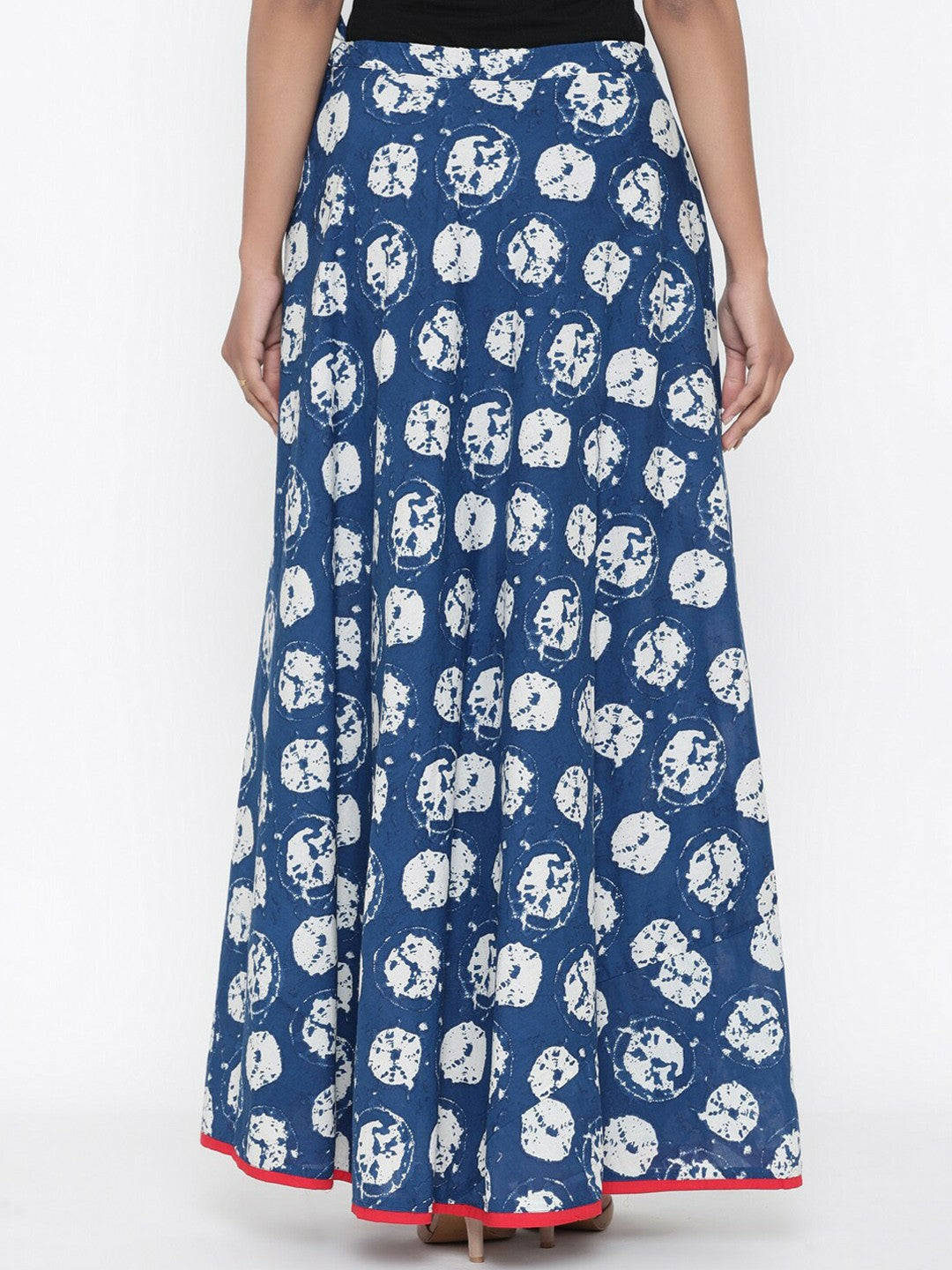 Vintage Bohemian Blue & White Printed Maxi Wrap Skirt for Women | Boho Style with Flared Hem