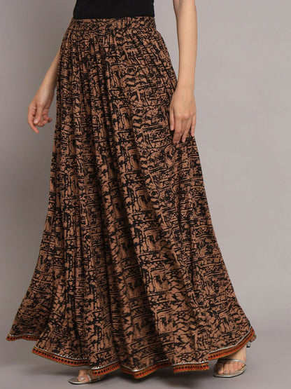 Vintage Bohemian Abstract Printed Maxi Skirt for Women | Flared Boho Style with Elastic Waistband