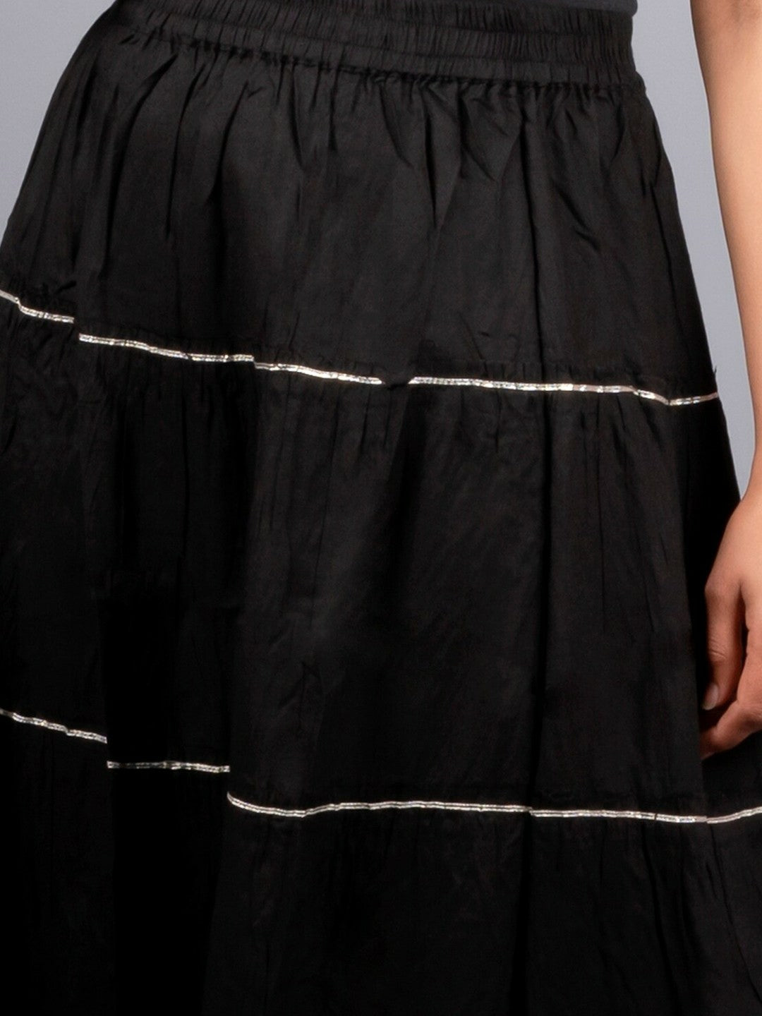 Black Flared Maxi Tulle Skirt for Women | Vintage-Inspired Skirt with Striped Detail