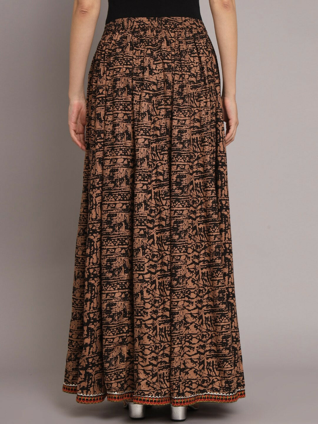 Vintage Bohemian Abstract Printed Maxi Skirt for Women | Flared Boho Style with Elastic Waistband