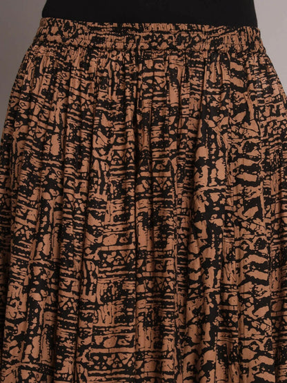 Vintage Bohemian Abstract Printed Maxi Skirt for Women | Flared Boho Style with Elastic Waistband