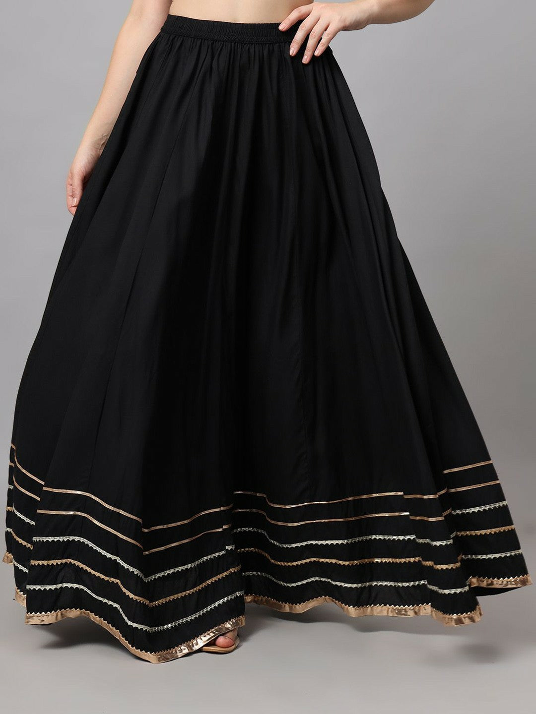 Vintage Boho Black Maxi Skirt for Women | Flared Bohemian Style with Elastic Waistband