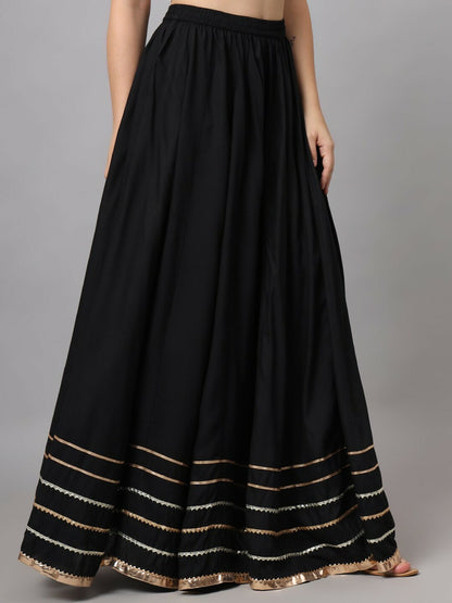 Vintage Boho Black Maxi Skirt for Women | Flared Bohemian Style with Elastic Waistband