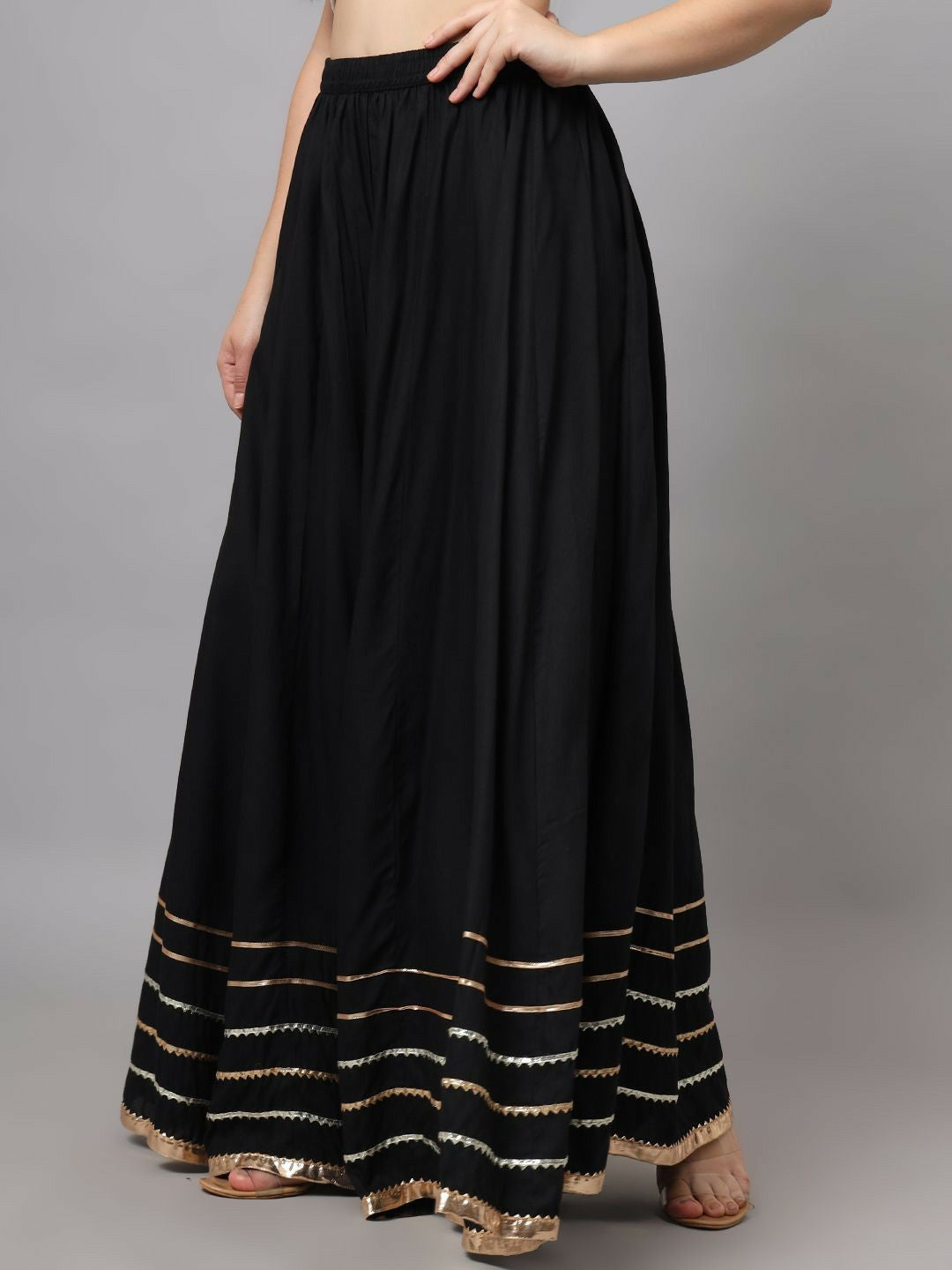 Vintage Boho Black Maxi Skirt for Women | Flared Bohemian Style with Elastic Waistband