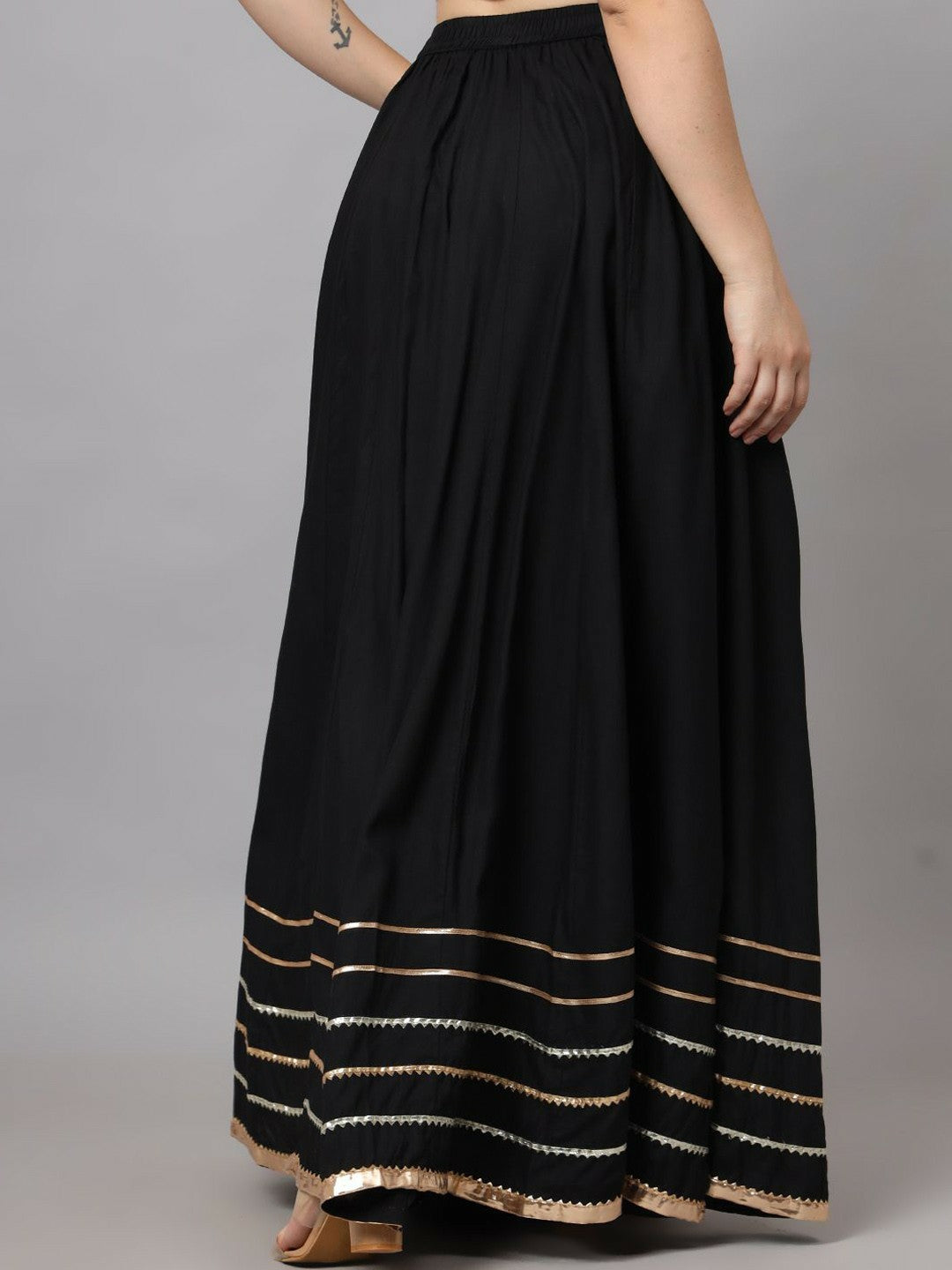 Vintage Boho Black Maxi Skirt for Women | Flared Bohemian Style with Elastic Waistband